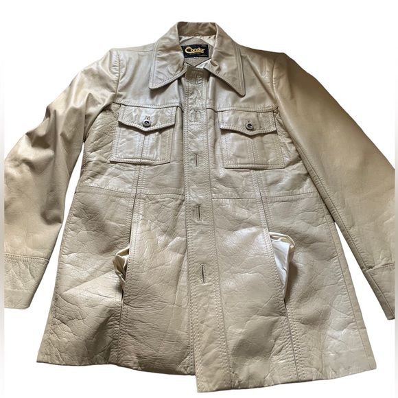 Vintage 1970's Cream Real Leather Jacket Sz 40 Med Unisex - Picture 3 of 8